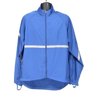 MEC Blue Windbreaker Running/Cycling with Silver Reflective Stripes, size Large